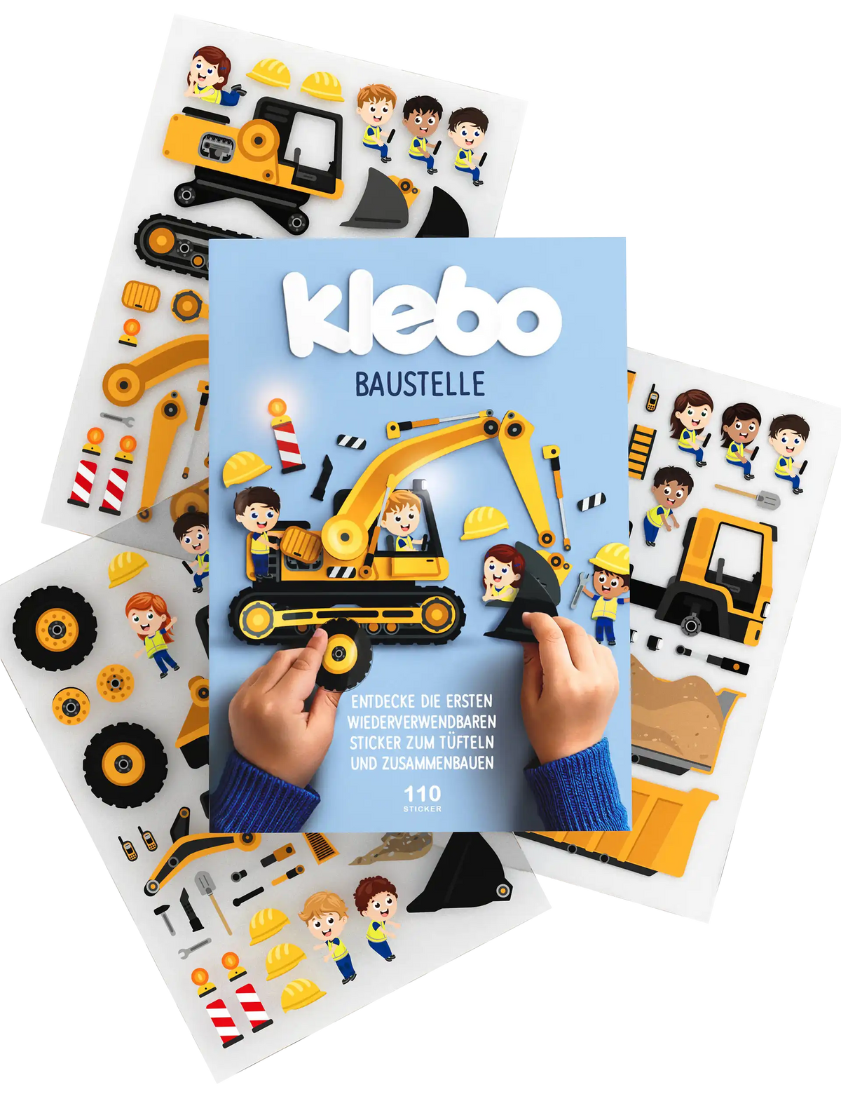 klebo Baustelle – wiederverwendbares Stickerbuch für Kinder ab 3 Jahren mit 110 Stickern
