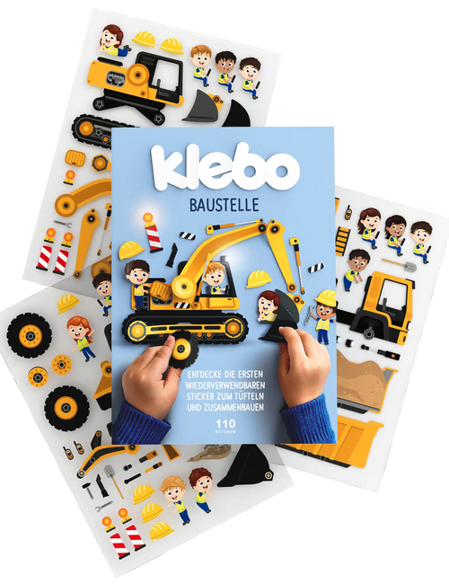 klebo Baustelle – wiederverwendbares Stickerbuch für Kinder ab 3 Jahren mit 110 Stickern