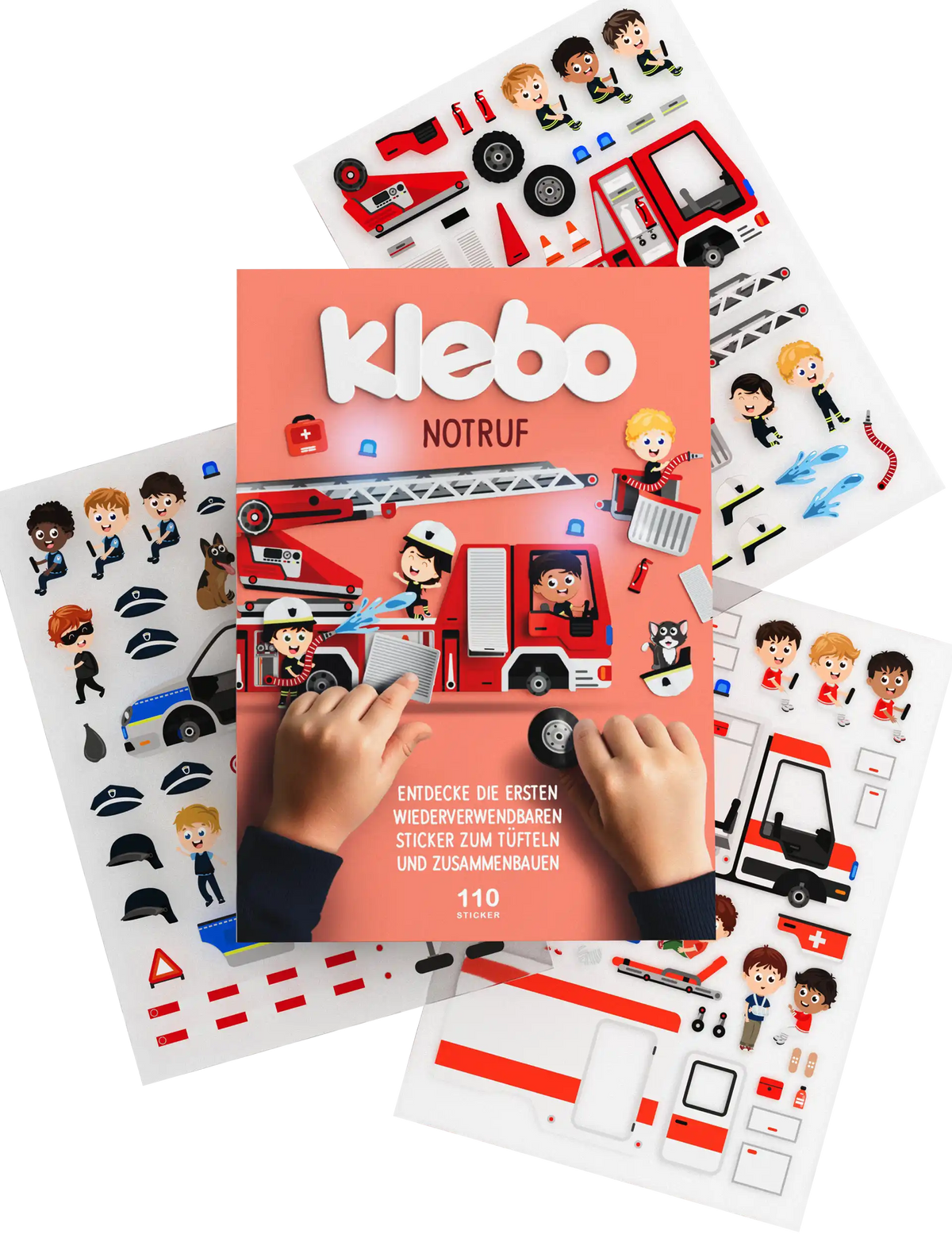 klebo Notruf – wiederverwendbares Stickerbuch mit Feuerwehr, Polizei und Krankenwagen für Kinder ab 3 Jahren