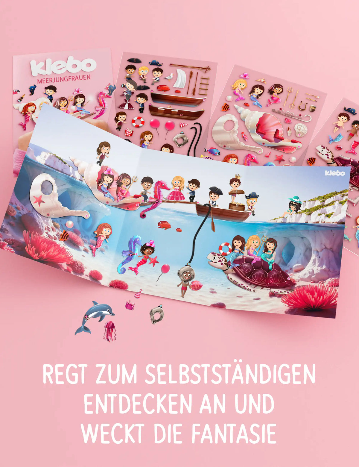 klebo Meerjungfrauen Stickerbögen und fertig beklebtes Spielfeld – weckt die Fantasie